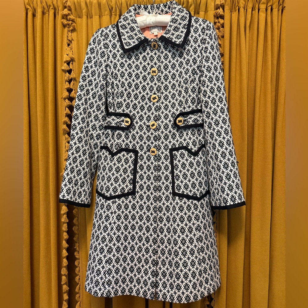 Nanette Lepore Black and White Patterned Pea Coat